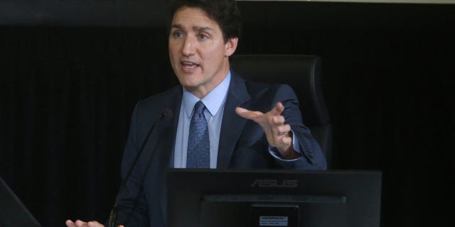 Canadian Prime Minister Justin Trudeau testifies before the Public Order Emergency Commission public inquiry on November 25, 2022, in Ottawa. - The Commission heard Trudeau speak in defense of the rarely used wartime measures which were invoked to dislodge a trucker-led protests in February 2022 after weeks that brought Ottawa to a standstill and disrupted trade.