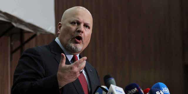 Karim Ahmed Khan, International Criminal Court chief prosecutor, speaks during a news conference at the Ministry of Justice in Khartoum, Sudan, on Aug. 12, 2021.