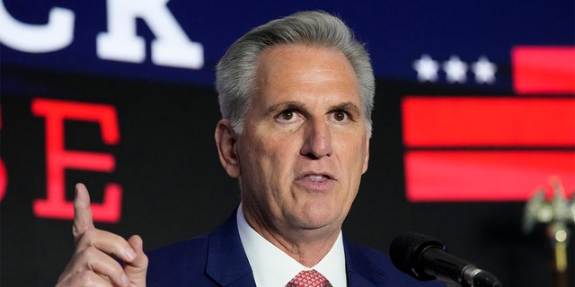 House Minority Leader Kevin McCarthy of California speaks at an election event Nov. 9, 2022, in Washington.