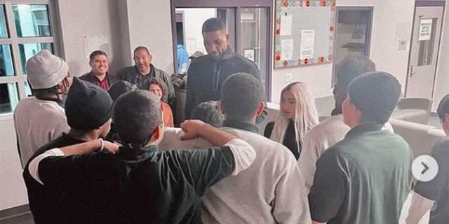 Kim Kardashian and Tristan Thompson spent "Friends" with young men at Camp Kilpatrick, a youth facility in Malibu, California.