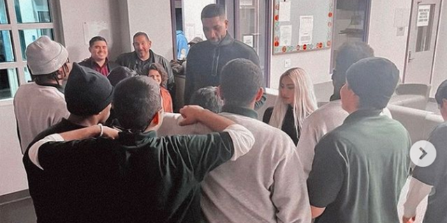 Kim Kardashian and Tristan Thompson spent "Friendsgiving" with young men at Camp Kilpatrick, a juvenile facility in Malibu, California.