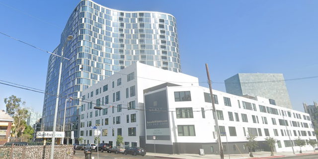 The luxury Kurve apartments building where the robbery occurred Friday, Nov. 18, 2022.