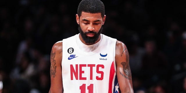 Brooklyn Nets guard Kyrie Irving at the Barclays Center in Brooklyn on October 29, 2022.