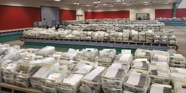 Ballots that the Los Angeles County Registrar-Recorder/County Clerk says were delivered by the U.S. Postal Service on Election Day.