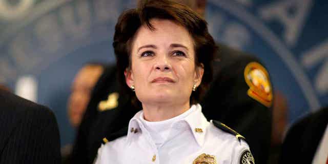 Atlanta Police Chief Erika Shields at a news conference on Jan. 4, 2018, in Atlanta. Shields, who later was named the Louisville Police Chief in January 2021, says she is stepping down in January 2022 after less than two years in order for Louisville’s new incoming mayor to be able to select a new chief of the department.