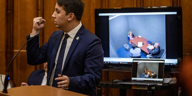 Prosecutor Khalil H. Quinan presents evidence during a detention hearing for OnlyFans model Courtney Clenney where prosecutors laid out their evidence in detail, as defense attorneys seek her release on bail. She is accused of murdering her boyfriend, Christian Obumseli, on April 3, 2022, in Miami. The hearing took place at the Richard E. Gerstein Justice Building, in Miami, on Nov. 15, 2022.