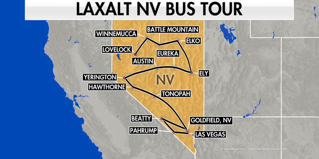 U.S. Senate candidate Adam Laxalt toured rural Nevada Nov. 2-4, driving around 1,100 miles.