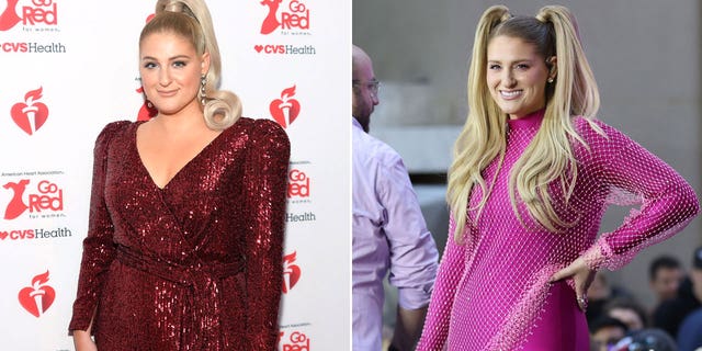 Meghan Trainor, pictured in 2020 and 2022, lost weight after giving birth to her son Riley.
