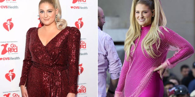 Meghan Trainor, pictured in 2020 and 2022, lost weight after giving birth to her son Riley.