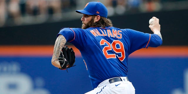 Trevor Williams of the New York Mets in action against the Texas Rangers at Citi Field July 2, 2022, in New York City.