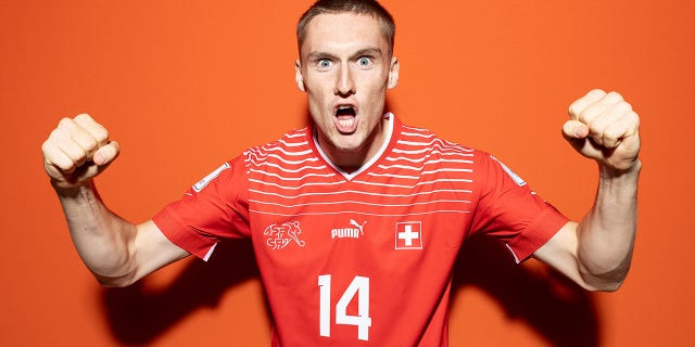 Michel Aebischer aus der Schweiz während der offiziellen Fotosession der FIFA Fussball-Weltmeisterschaft Katar 2022 am 15. November 2022 in Doha, Katar.