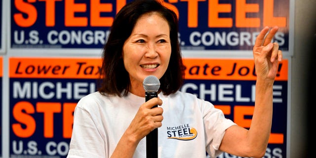 Representative Michelle Steel addresses the media during a voting event in Buena Park, California on November 7, 2022.