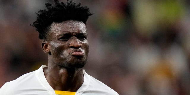 Ghana's Mohammed Kudus celebrates after scoring his team's third goal during the World Cup group H soccer match between South Korea and Ghana at the Education City Stadium in Al Rayyan, Qatar, Monday, November 28, 2022. 