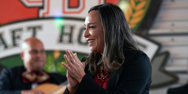 Texas Republican congressional candidate Monica De La Cruz speaks during a campaign event at the University Draft House in McAllen, Texas, on Oct. 10, 2022.
