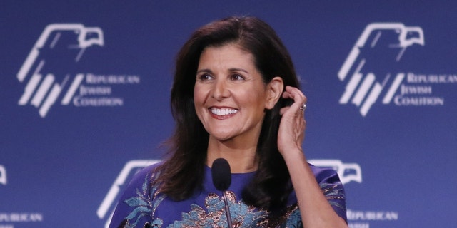 Nikki Haley speaks at an annual leadership meeting of the Republican Jewish Coalition in Las Vegas, Nevada, US, on Saturday, Nov. 19, 2022.