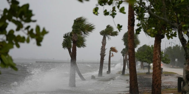 Waves crash on the shoreline along the Jensen Beach Causeway, as conditions deteriorate with the approach of Hurricane Nicole, Wednesday, Nov. 9, 2022, in Jensen Beach, Fla. 