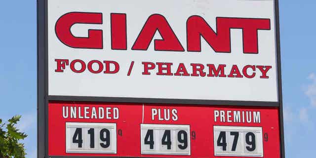 A sign with gasoline prices is seen at the Giant grocery store in Bloomsburg, Pennsylvania. Giant operates more than 190 grocery stores across Pennsylvania, Maryland, Virginia, West Virginia and New Jersey. 