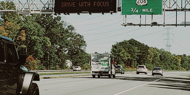 A sign reading "Hocus pocus drive with focus" on a New Jersey roadway. The state has been reportedly forced to take similar messages down on order of federal highway officials.