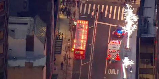 Aerial view of first responders on the scene after protesters were hit by a car in NYC on Dec. 11, 2020. 