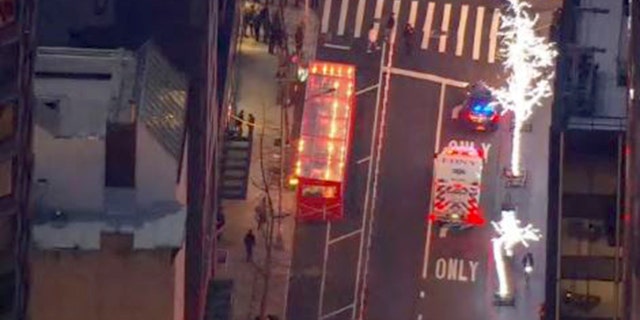 Aerial view of first responders on the scene after protesters were hit by a car in NYC on Dec. 11, 2020. 