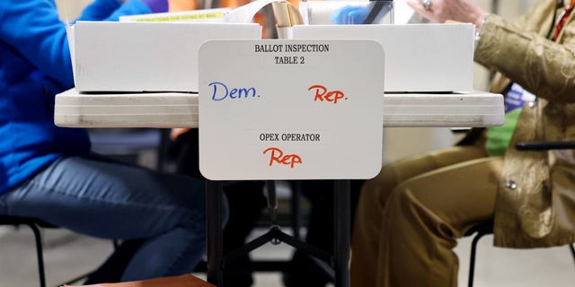 Ballots are processed by bipartisan election workers at the Clark County Election Department during the ongoing election process on Nov. 10, 2022, in North Las Vegas, Nevada.