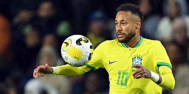 Neymar Junior of Brazil is shown during the international friendly match against Ghana at Stade Oceane on Sept. 23, 2022, in Le Havre, France.