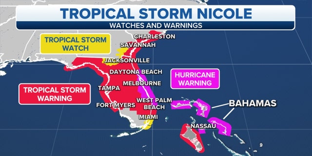 Tropical Storm Nicole watches and warnings for Florida