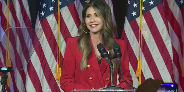 South Dakota Gov.  Kristi Noem gives victory speech after winning re-election on November 8.