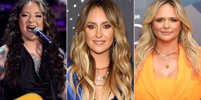 Lainey Wilson, center, leads the pack in nominations with a total of six, followed by Ashley McBryde, left, with five and Miranda Lambert with three.