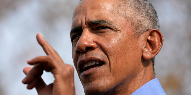 Former President Barack Obama speaks during a campaign rally in support of Pennsylvania Lt. Gov. John Fetterman, a Democratic candidate for U.S. Senate, in Pittsburgh.