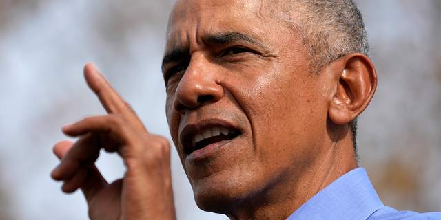 Former President Barack Obama speaks during a campaign rally in support of Pennsylvania Lt. Gov. John Fetterman, a Democratic candidate for U.S. Senate, in Pittsburgh.