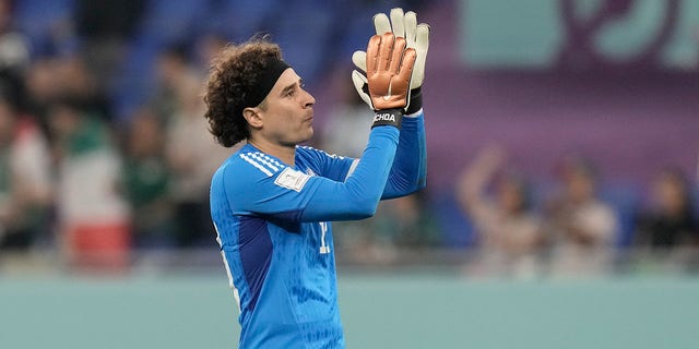 Mexico's goalkeeper Guillermo Ochoa leaves the field after the World Cup group C soccer match between Mexico and Poland, at the Stadium 974 in Doha, Qatar, Tuesday, Nov. 22, 2022. 