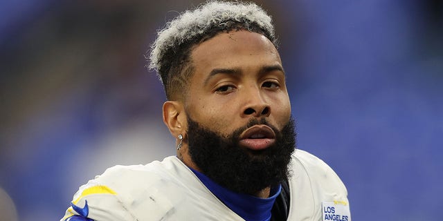 Wide receiver Odell Beckham Jr. #3 of the Los Angeles Rams runs off of the field after defeating the Baltimore Ravens at M&amp;T Bank Stadium on January 02, 2022 in Baltimore, Maryland.