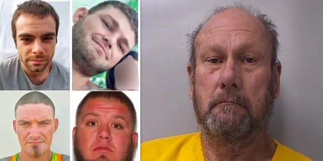 Joseph Kennedy, 67, right, is a "person of interest" in a quadruple homicide in Okmulgee. The four victims are, clockwise from top left: Alex Stevens, Billy Chastain, Mike Sparks and Mark Chastain.