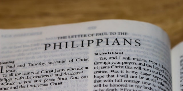 Stock photo of the Book of Philippians in the Bible.