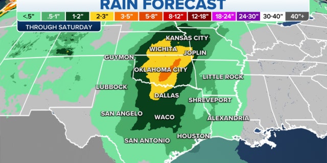 Rain forecast in the Plains through Saturday