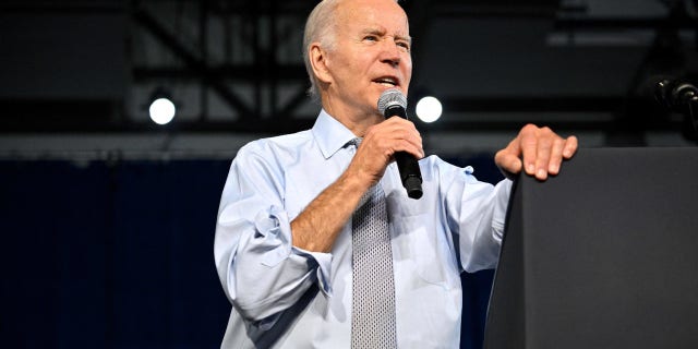 President Joe Biden speaks during a rally for gubernatorial candidate Wes Moore and the Democratic Party in Bowie, Maryland, on Nov. 7, 2022.