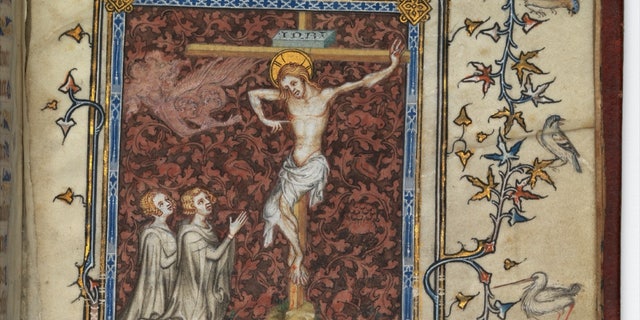 Heath claimed that in the 14th-century Prayer Book of Bonne of Luxembourg, pictured here, the depiction of Jesus' side wound "takes on a decidedly vaginal appearance."
