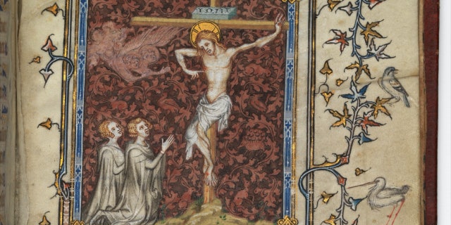 Heath claimed that in the 14th-century Prayer Book of Bonne of Luxembourg, pictured here, the depiction of Jesus' side wound "takes on a decidedly vaginal appearance."