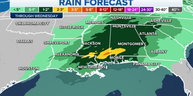 Rain over the Southeast