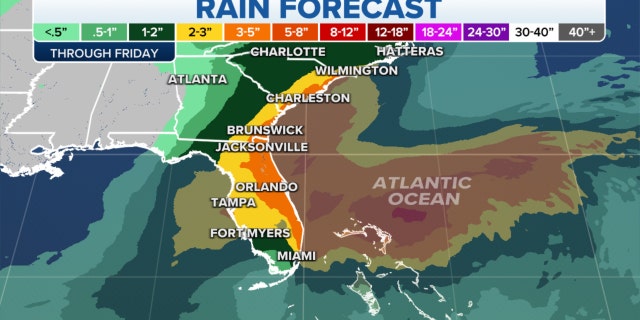 Rain forecast across the East Coast