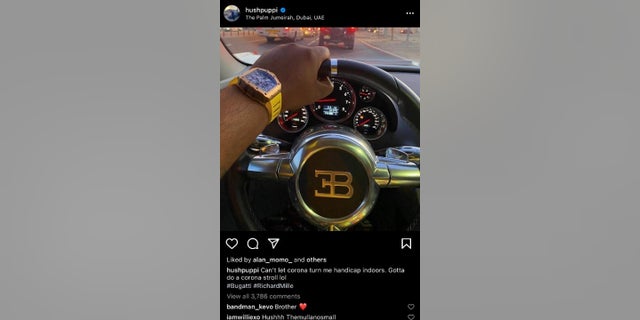 An Instagram post from Abbas appears to show him wearing a designer watch while driving a luxury car in Dubai. 
