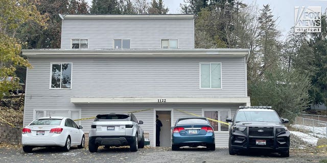 Police search a home in Moscow, Idaho on Monday, November 14 where four University of Idaho students were killed over the weekend in an apparent quadruple homicide. 