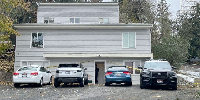 Police search a home in Moscow, Idaho on Monday, Nov. 14, where four University of Idaho students were killed over the weekend in an apparent quadruple homicide. The victims are Ethan Chapin, 20, of Conway, Washington; Madison Mogen, 21, of Coeur d'Alene, Idaho; Xana Kernodle, 20, of Avondale, Idaho; and Kaylee Goncalves, 21, of Rathdrum, Idaho.