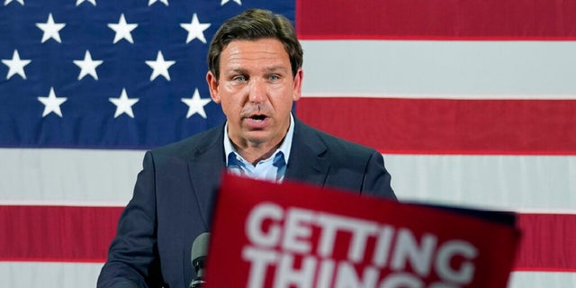 Gov. Ron DeSantis speaks during a campaign rally in Hialeah, Florida.