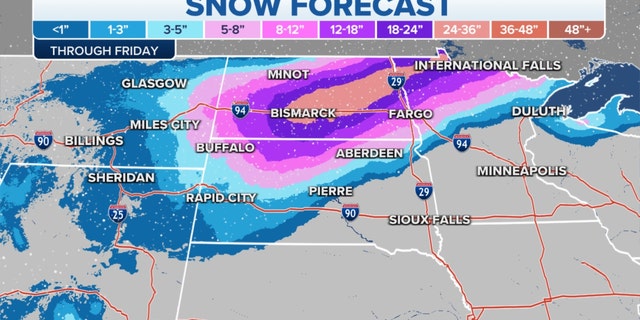Snow forecast in the Plains and Midwest through Friday