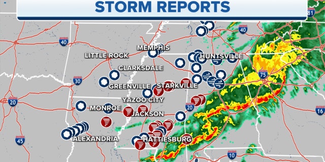 Storm reports in the South