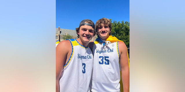Brothers Hunter, left, and Ethan Chapin pose in their Sigma Chi shirts. Hunter posted the photo to Instagram in a tribute to Ethan, who was found murdered near the University of Idaho campus last month. 