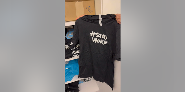 A photo of a t-shirt that reads "#staywoke" that was found at Twitter HQ. 