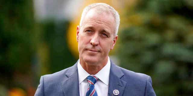 Rep. Sean Patrick Maloney speaks to a reporter before an event in Armonk, New York, Oct. 26, 2022.